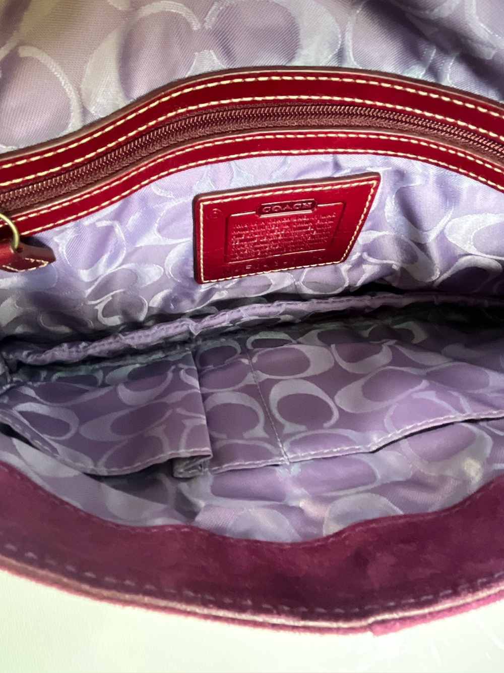 Vintage Y2K Coach Soho Suede Shoulder Flap - Style 9664 - Plum - Picture 12 of 16